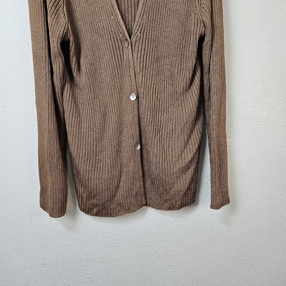 Vince Ribbed Button Up Cardigan In Chestnut Size 2X - Picture 6 of 9